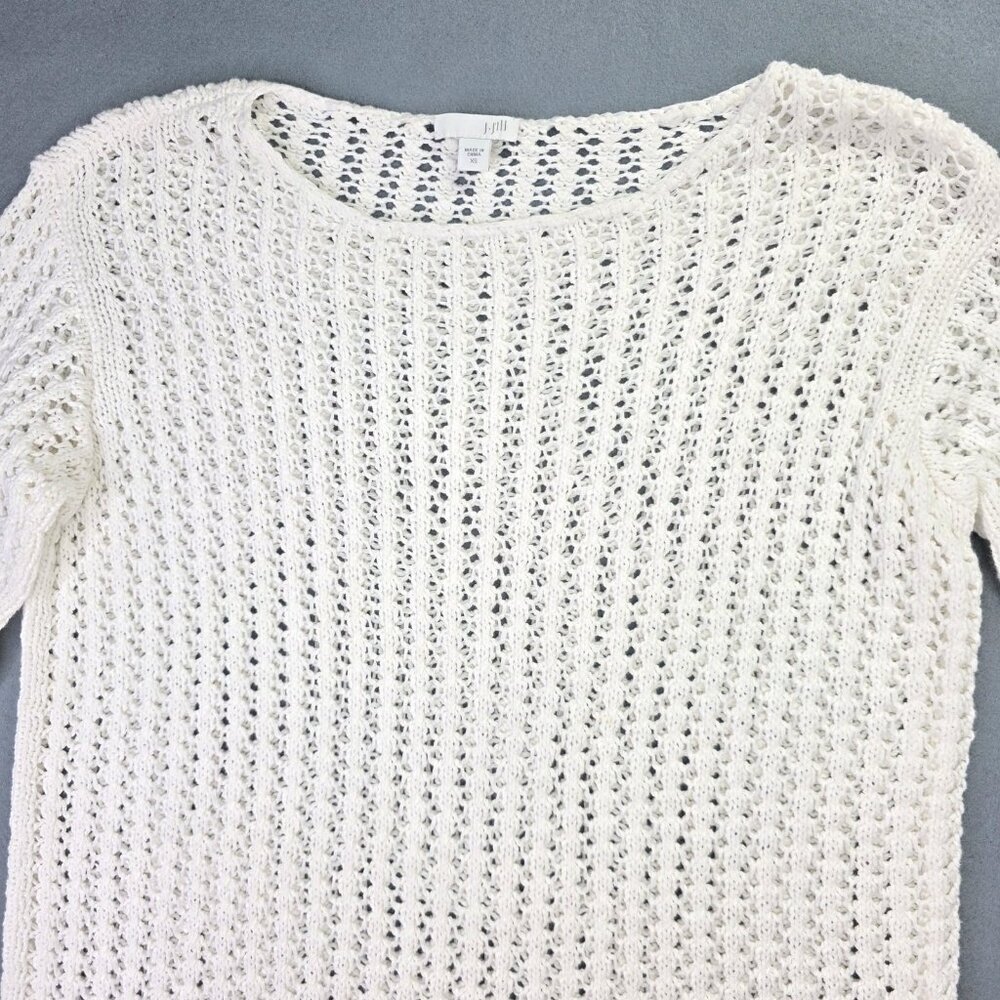 J Jill Sweater Womens XS S White Open Knit 3/4 Sleeve Pullover Cotton Blend Top - Picture 5 of 12